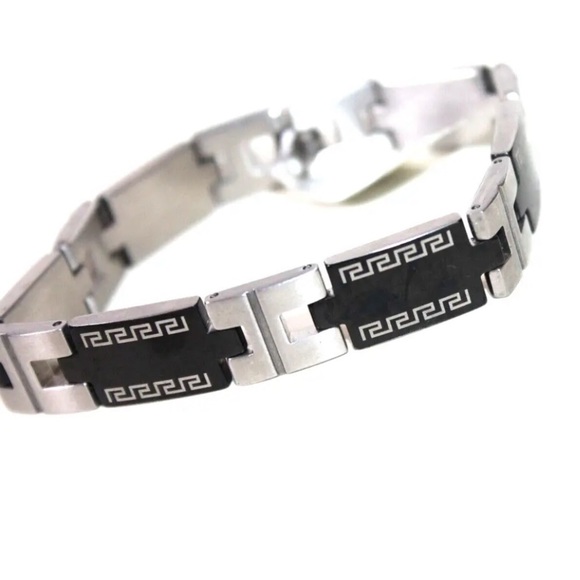 NWT MACY’S MEN’S REG $200 STAINLESS STEEL GREEK KEY REVERSIBLE BRACELET - Picture 2 of 9
